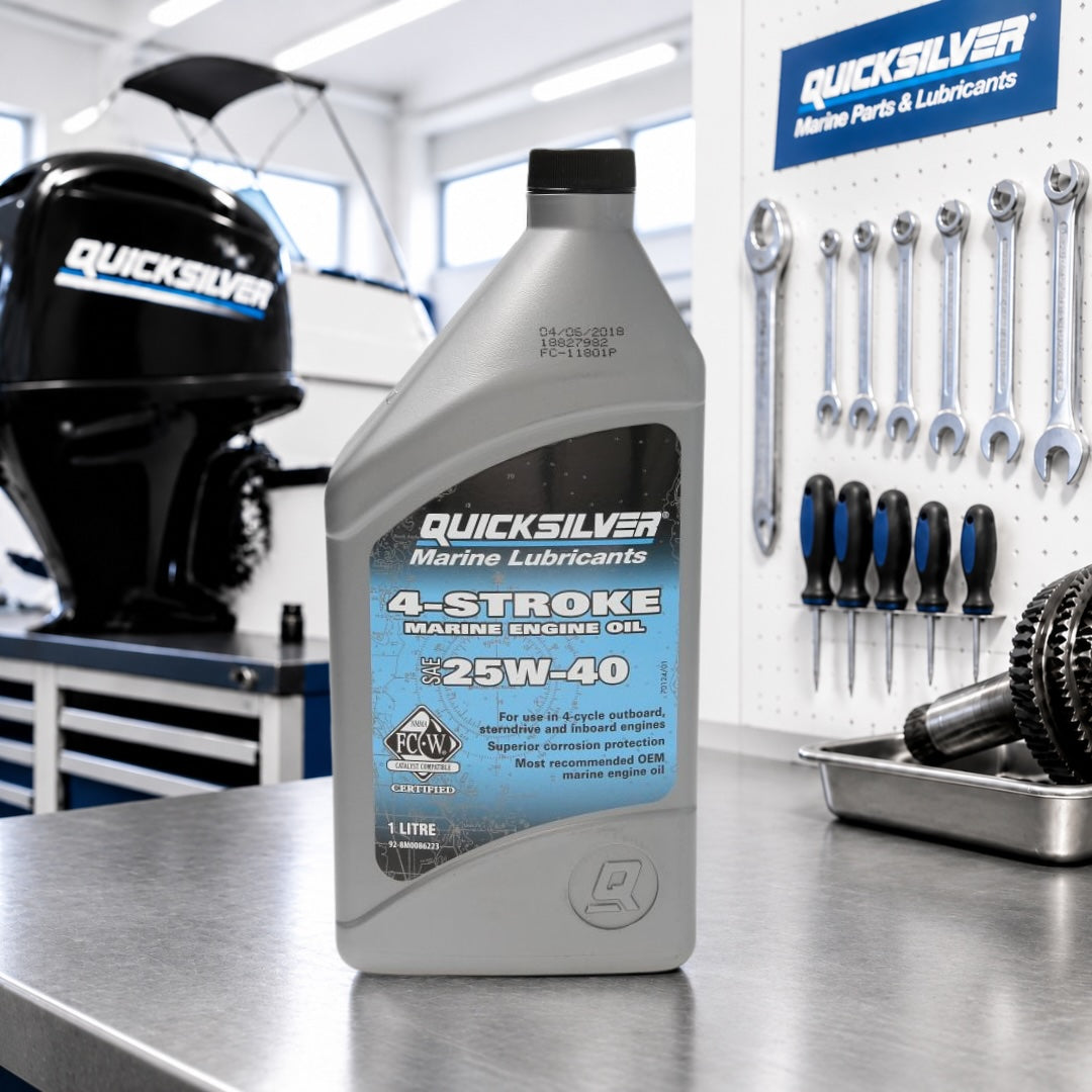 Quicksilver Motoröl SAE 25W-40 Mineralisch – 4-Takt Innen- & Außenborder | 1 Liter | Art. 8M0086223