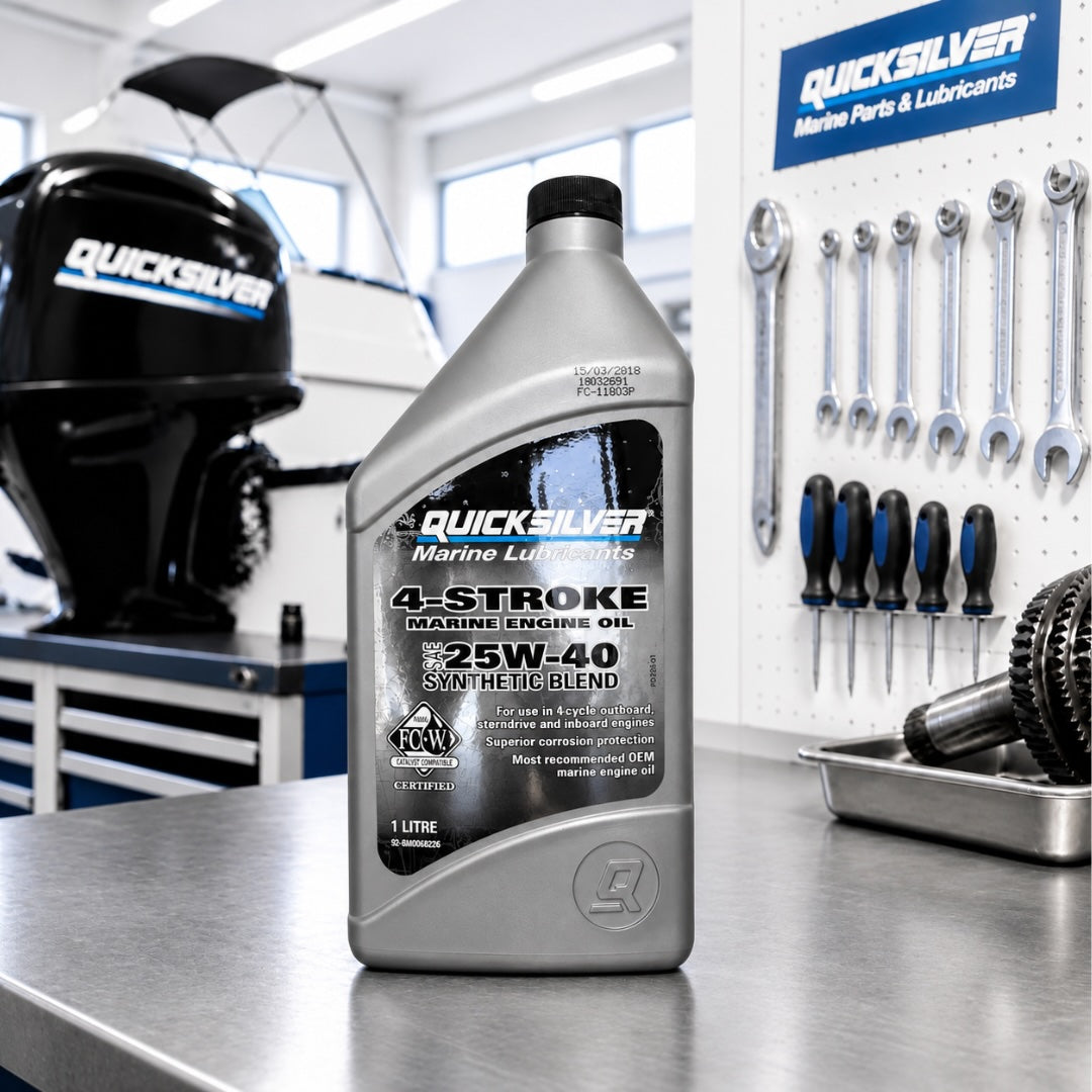 Quicksilver 4-Takt Motoröl SAE 25W-40 Synthetic Blend – Innen- & Außenborder | 1 Liter | Art. 8M0086226