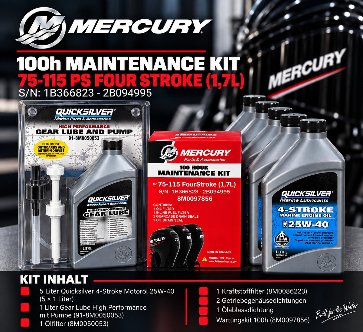 Mercury Service Kit 100h – 75–115 PS Four Stroke (1,7l) | S/N 1B366823–2B094995 | Original Teile