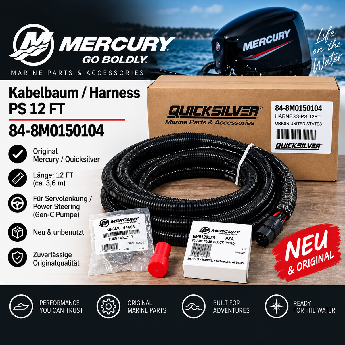 Mercury / Quicksilver Power Steering Harness 12 ft – HARNESS-PS | 84-8M0150104 | Neu