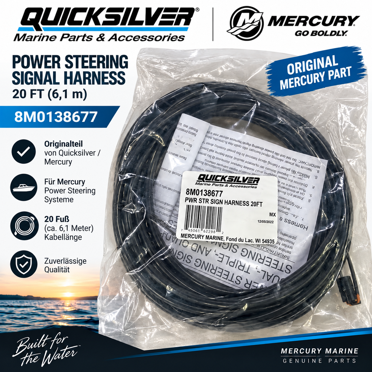 Quicksilver / Mercury Power Steering Signal Harness 20 ft – 8M0138677 | Neu | OVP