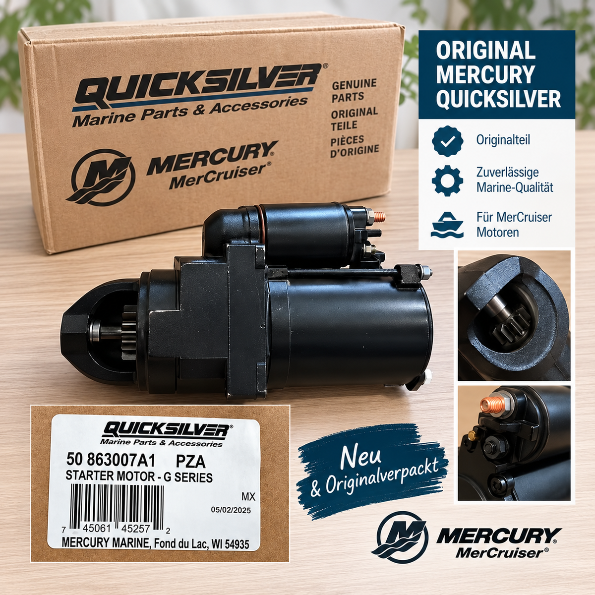 Quicksilver / Mercury MerCruiser Starter Motor – Anlasser | 50-863007A1 | Neu