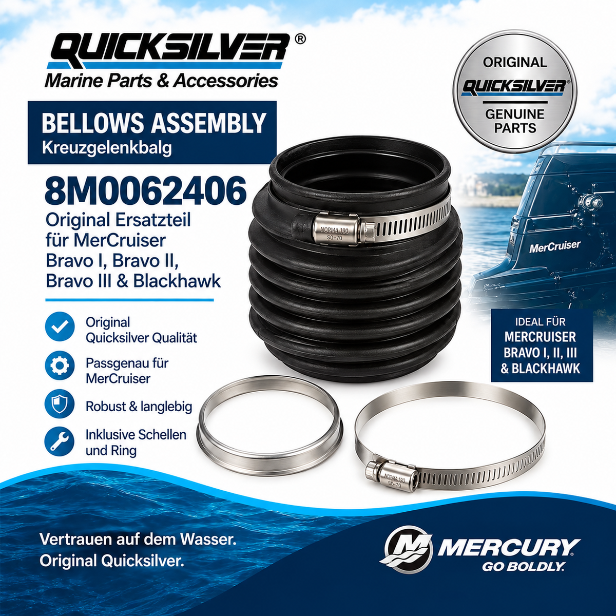 Quicksilver / Mercury Marine Bellows Assembly – MerCruiser Bravo I/II/III & Blackhawk | 8M0062406 | Neu