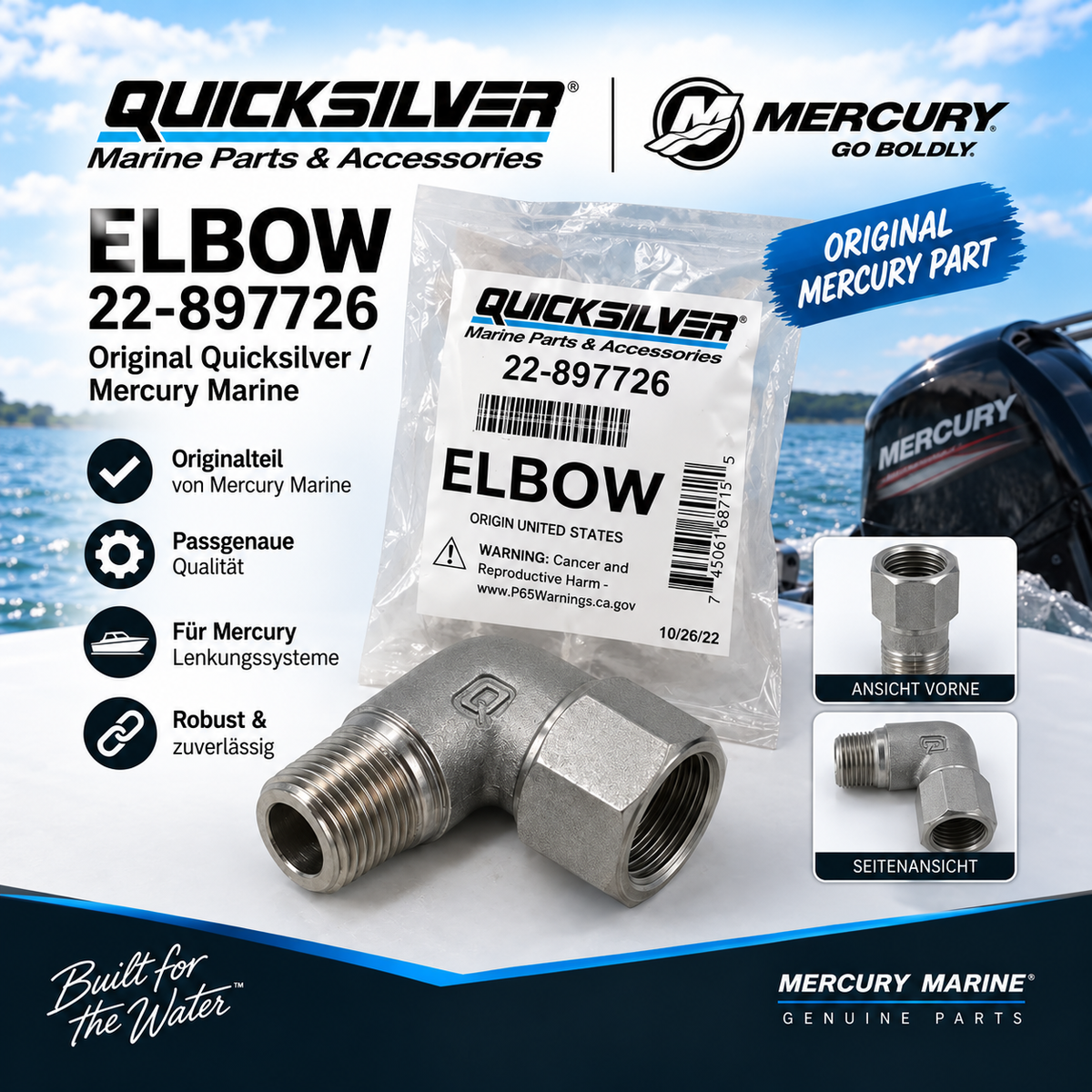 Quicksilver / Mercury Marine Elbow – Winkelstück | 22-897726 | Neu