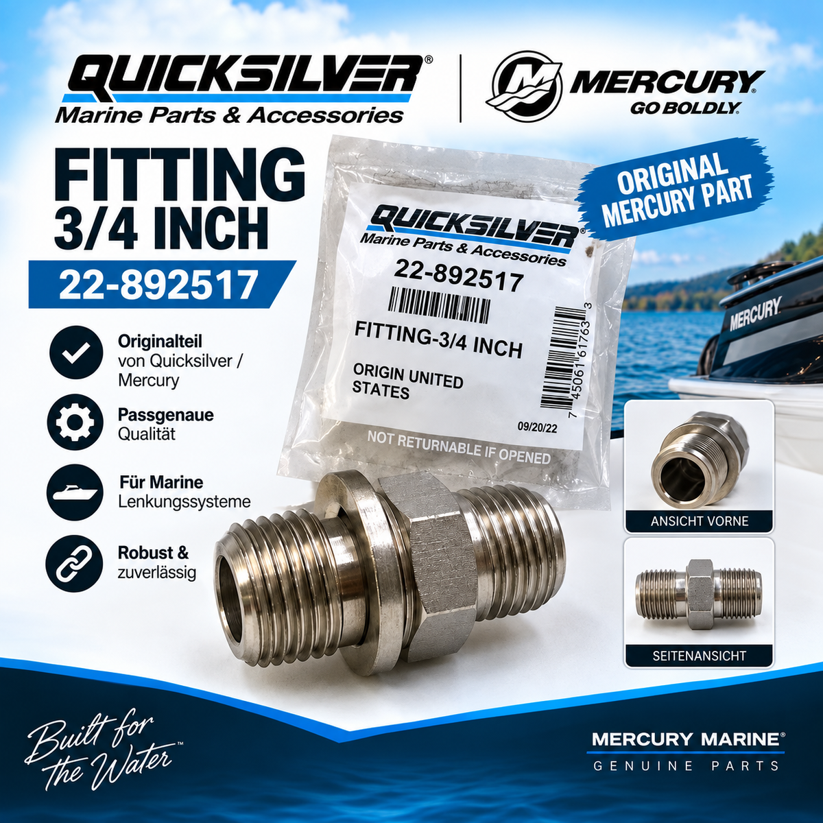 Quicksilver / Mercury Marine Fitting 3/4 Inch – 22-892517 | Neu | OVP