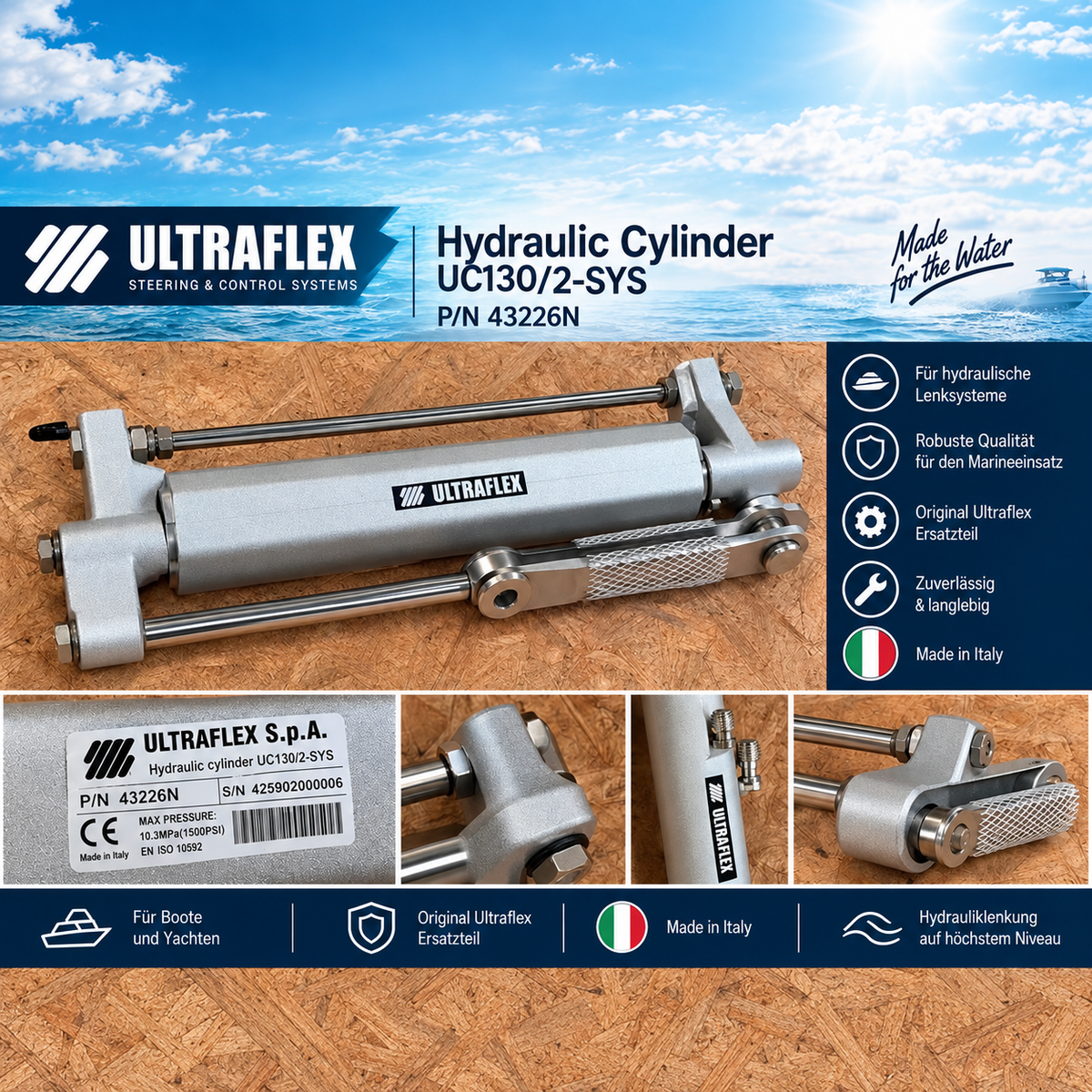 Ultraflex Hydraulik-Lenkzylinder UC130/2-SYS – 43226N | Bootslenkung | Neu