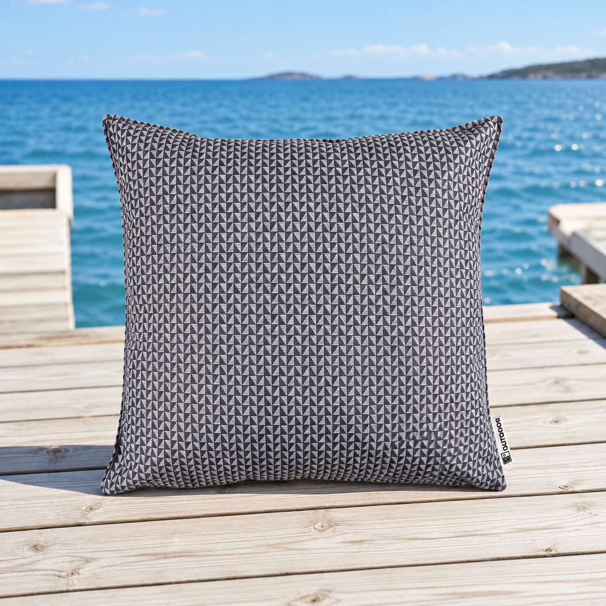 Wasserabweisendes Bootskissen blau grau mit Muster 45 x 45 cm